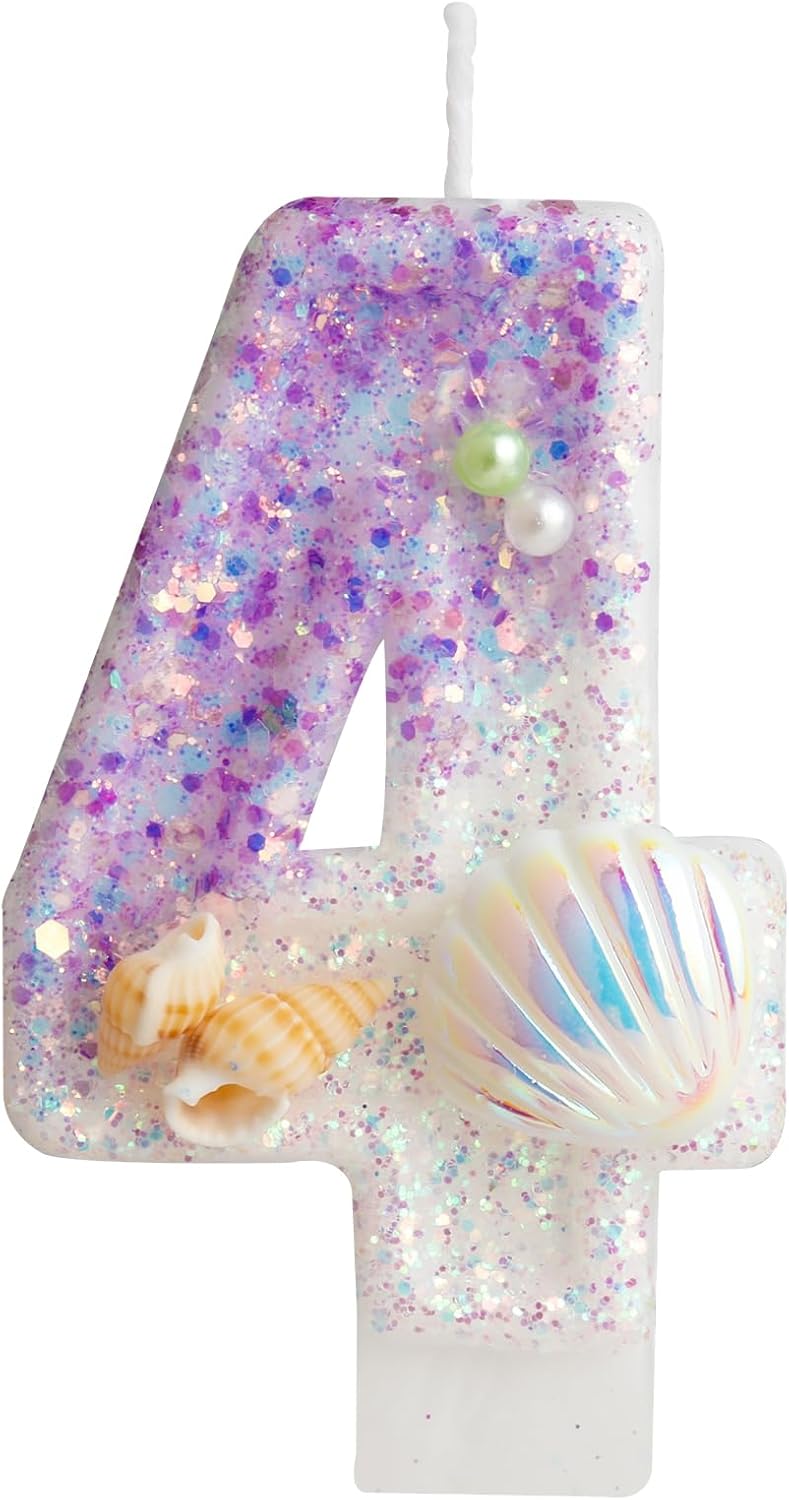 Pulper Mermaid Sequins Shell Birthday Candles, Mermaid Themed Birthday Cake Topper