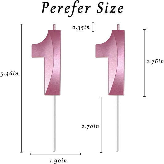 Pink Number 11 Candles, 3D Diamond 2.76 Inch Cake Topper Birthday Candles for Wedding Anniversary Cake Decorations, Happy Birthday Party Decorations