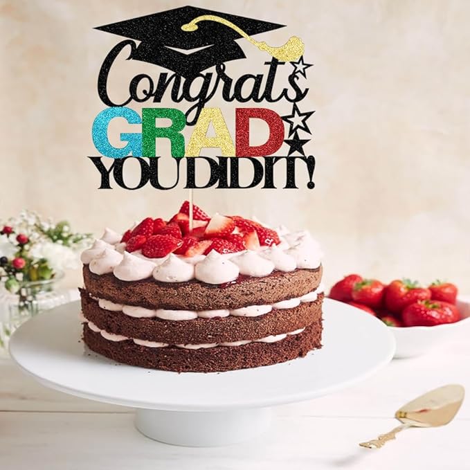 Congrats grad you did it Cake Topper,2025 Graduation Cake Topper,Congrats Grad Decorations,2025 High School/College/University Graduation Party Decoration Supplies.(black)
