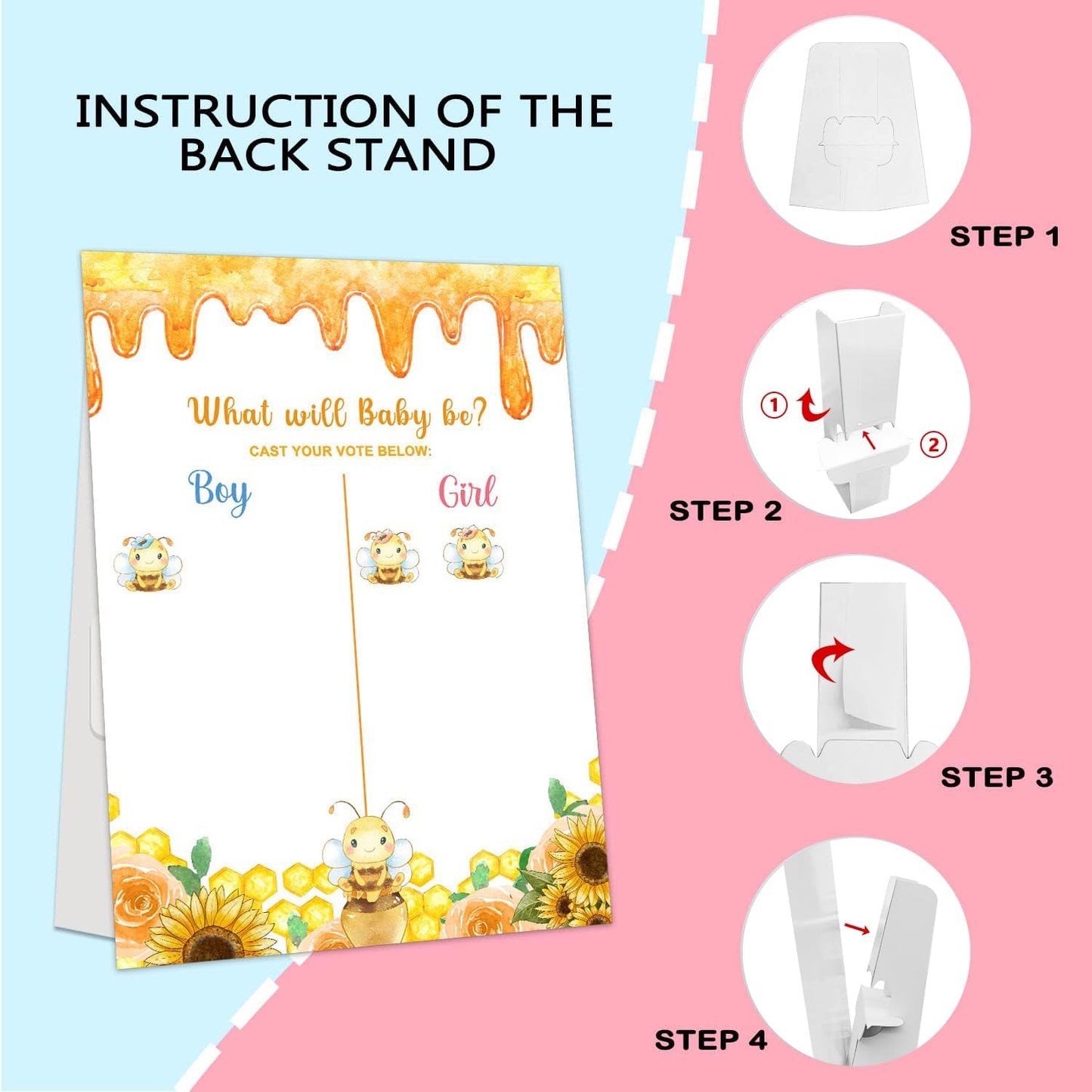 LNOKRIM Gender Reveal Party Games, Bee Theme Baby Gender Reveal Voting Board Sign, 48 Boy Girl Voting Stickers, He or She, Gender Reveal Party Centerpiece Decorations (12x17)