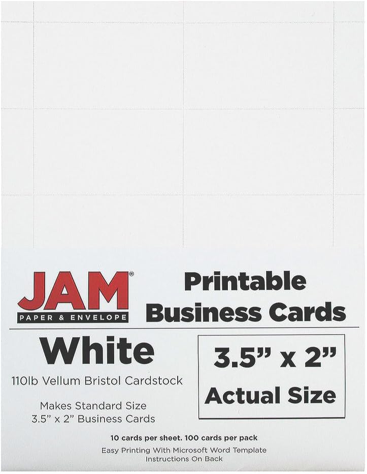 JAM PAPER Printable Business Cards - 3 1/2 x 2 - White Vellum - 100/Pack