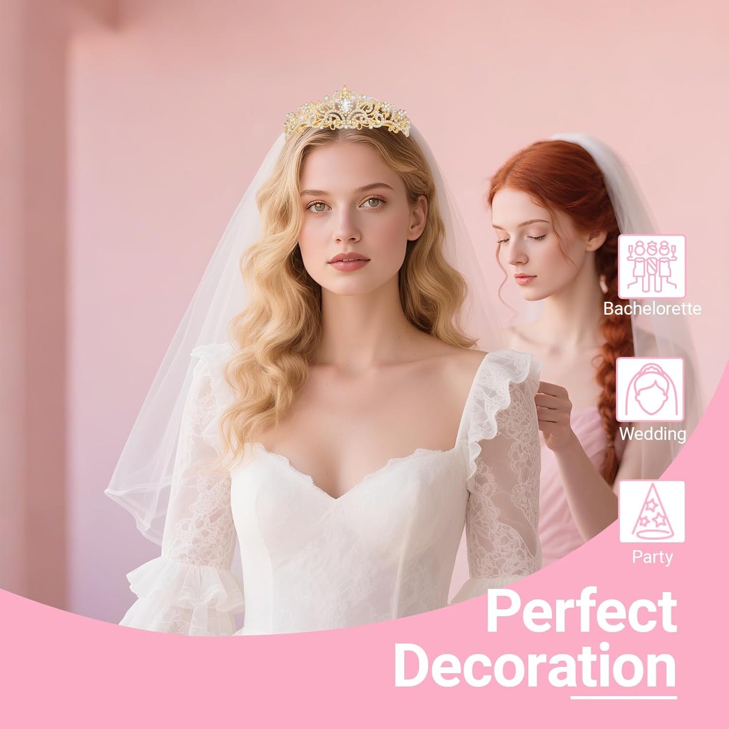 3Pcs Bride to Be Crown with Sash and Veil for Bachelorette Party Decorations, Bridal Shower Accessories for Gift, Favors