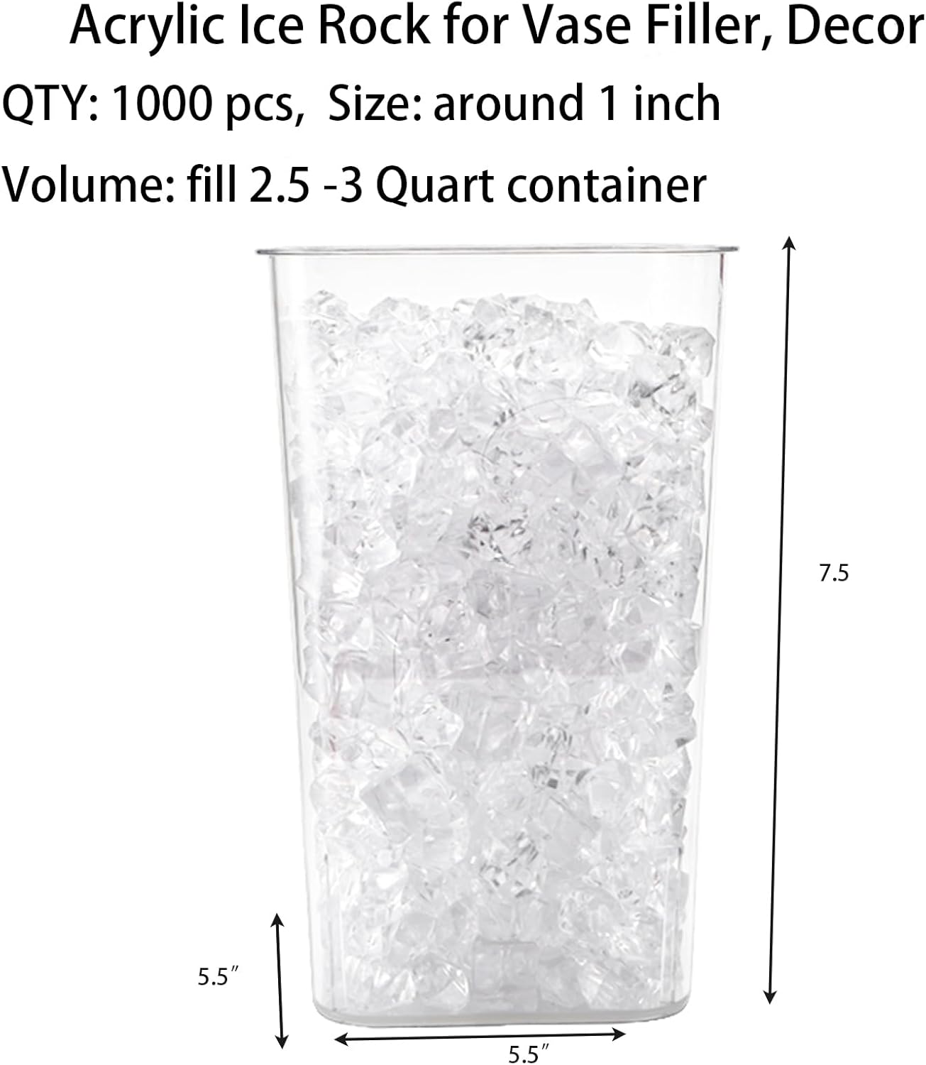 Jucoan 1000 PCS Fake Ice Cubes, 4.5 lbs 1 Inch Irregular Acrylic Crushed Ice Rocks Vase Fillers for 2-3 Quart Vase, Artificial Crystals Diamond Gems for Table Scatters, Wedding Party Centerpieces