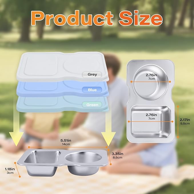 3 Pack Salad Dressing Containers,Double Compartment Small Condiment Containers with Silicone Cover,for Holding Salad,Sauce,Nuts, Leak-Proof Reusable Stainless Steel Container for Office,Picnic,Travel