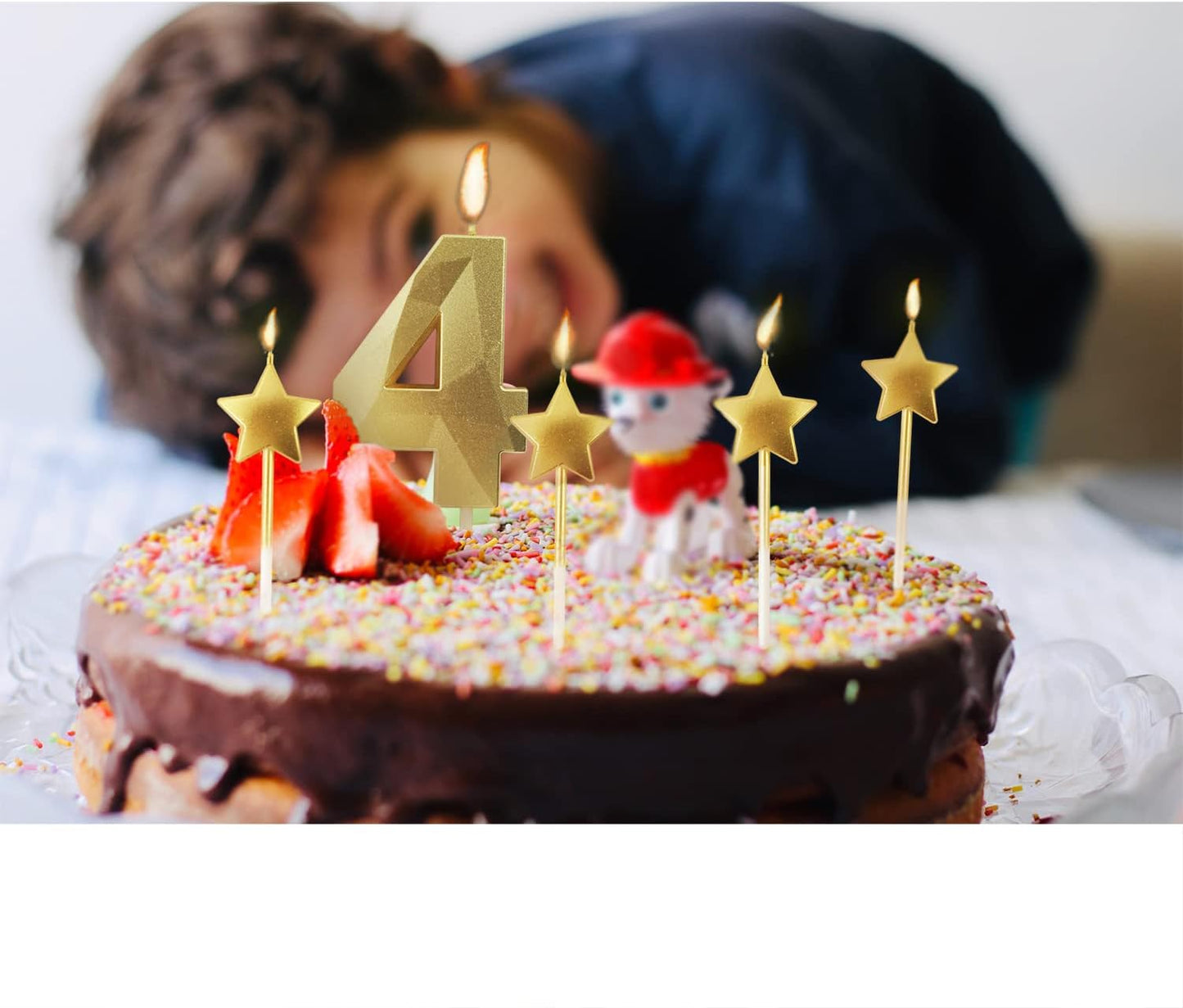 Golden Number 6 Birthday Candles and Star Birthday Candles 2.76 inch Birthday Cake Candles 3D Diamond Shaped Candles are Suitable for Birthday Parties and Anniversary Cake Decorations Candles(Gold 6)
