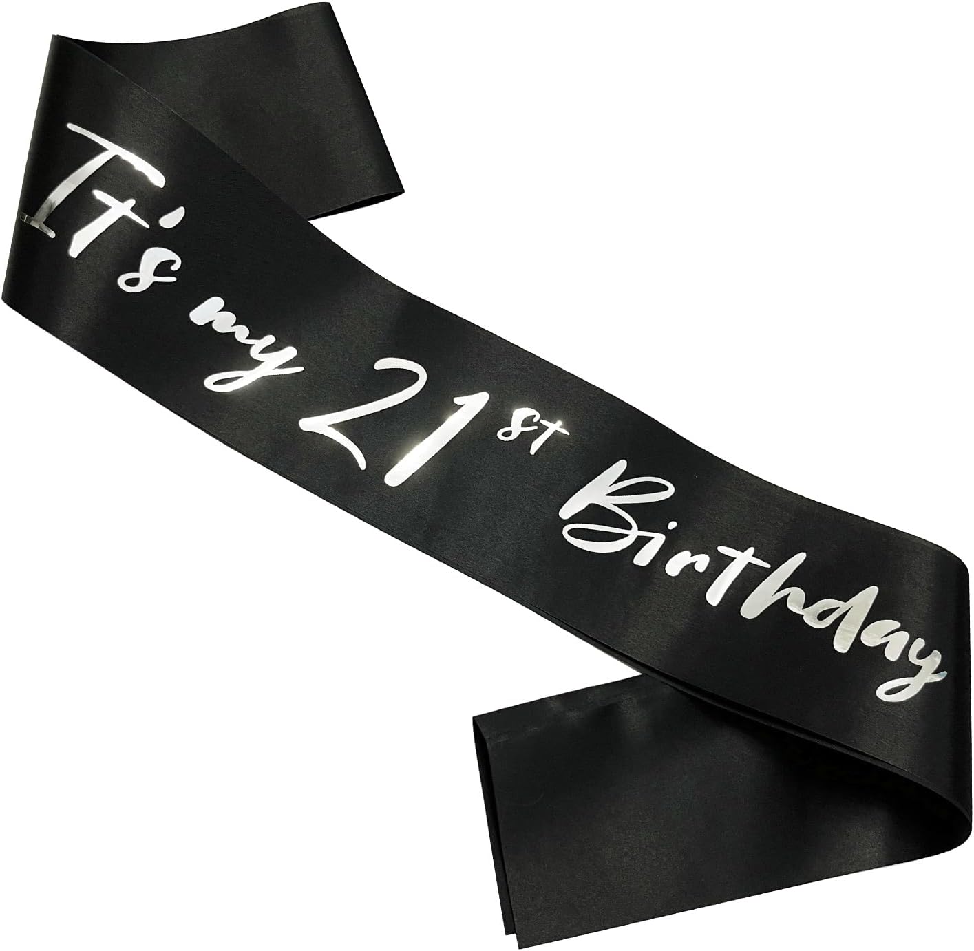 21st Birthday Sash, Black Satin Soft Sashes with Silver Foil Letter, Birthday Decorations for Girls or Boys, Happy 21st Birthday Party Favor Supplies,Black Silver