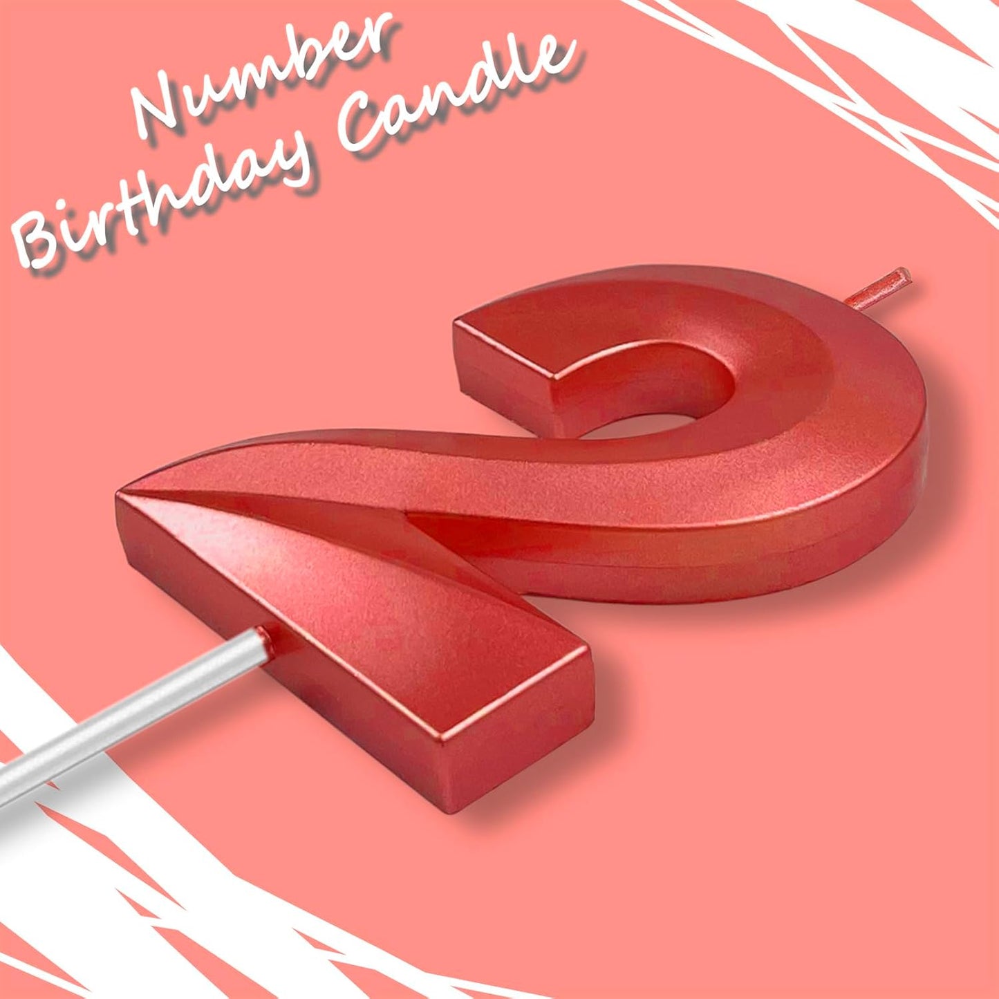 Red Number 2 Candles, 3D Diamond 2.76 Inch Cake Topper Birthday Candles for Wedding Anniversary Cake Decorations, Happy Birthday Party Decorations