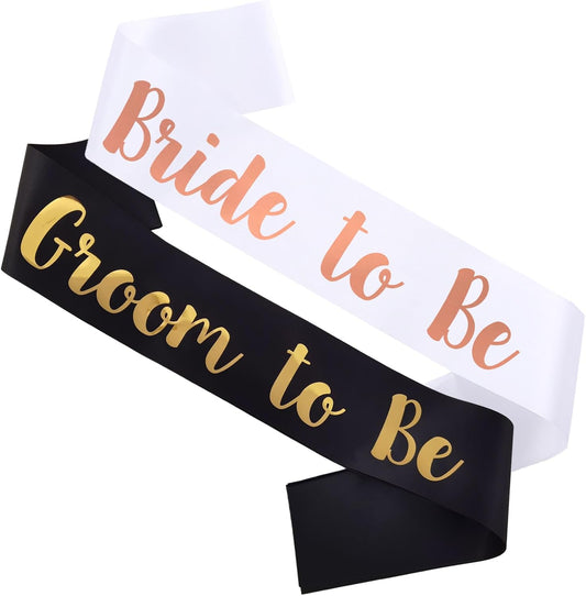 2 PCS Groom to Be and Bride to Be Sash, Black & White Bachelorette Sashes for Bridal Shower Bachelorette Party Engagement Gifts