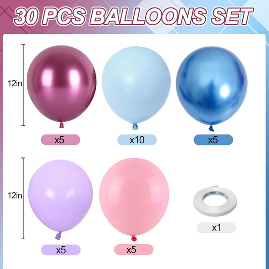 Pink and Blue Balloons, 12 Inch Macaron and Metallic Blue Pink Party Balloons for Gender Reveal Baby Shower Bridal Shower Summer Hawaiian Luau Birthday Party Decorations