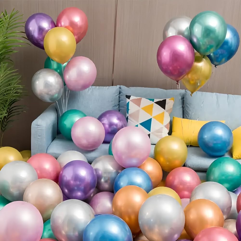 300 Pack Metallic Balloons 12 Inch Chrome Shiny Assorted Colors Latex Rainbow Bulk Balloon 12 Kinds Colorful for Birthday Wedding Bridal Baby Shower Supplies Party Decorations