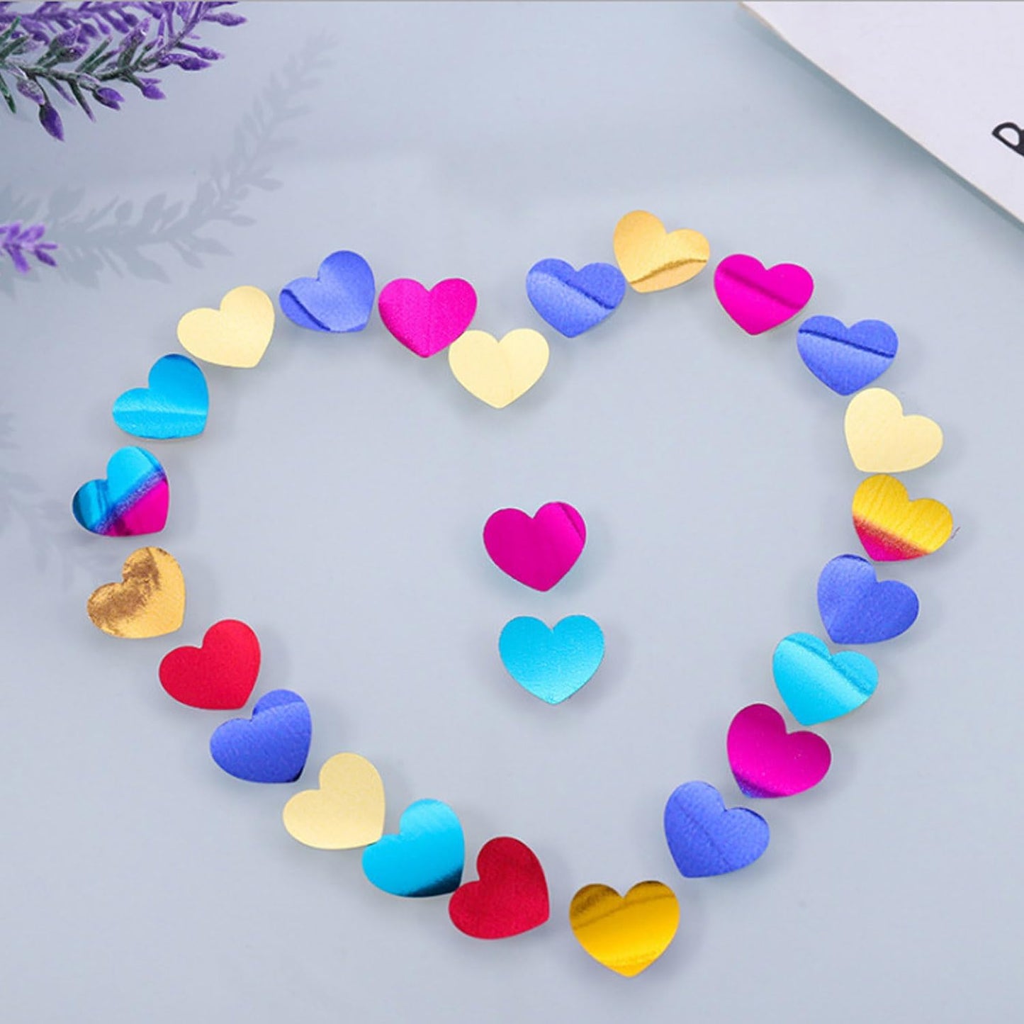 Rainbow Metallic Foil Heart Confetti 0.6inch/1.5cm 8000PCS Table Confetti for Party Birthday Decoration or Filled Balloons