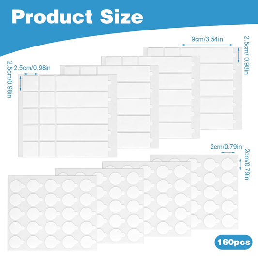 8 Sheets Double Sided Tape Heavy Duty for Hanging Picture Poster Decorations, Double Sided 0.79" Dots, 0.98" Square, 3.54× 0.98" Strips, Glue Tape for Balloon, Photo, Art Craft, Party Supplies