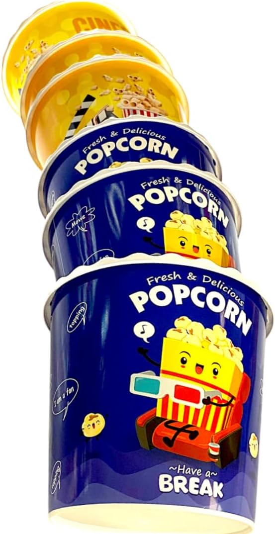 Modern Style Reusable Plastic Popcorn Box/Popcorn Containers/Popcorn Bowls Set for Movie Theater Night - (BPA Free - 6 Pack - 75 oz) (Popcorn Mix A)