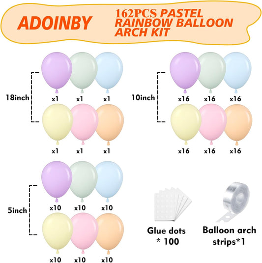 Pastel Rainbow Balloon Arch Kit, 162Pcs Macaron Assorted Colorful Party Balloon Garland Kit for Baby Shower, Wedding, Engagements, Birthday, Gender Reveal, Anniversary, Easter Decorations