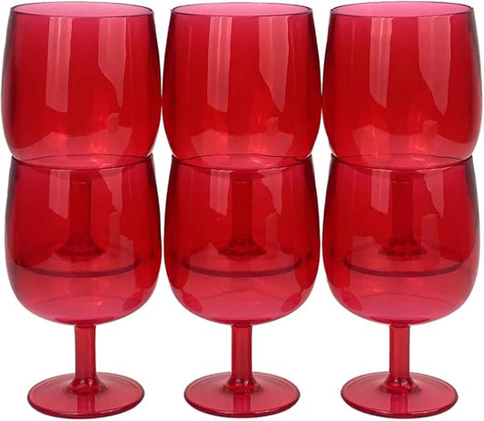 Yalin Set of 6 Unbreakable 12 oz Acrylic Plastic Wine and Water Tumbler Stackable Goblets. (Red, 12 oz)