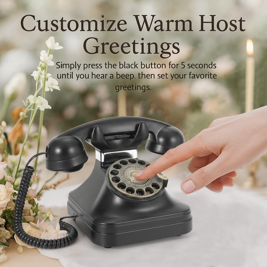 Audio Guest Book Wedding Phone, Retro Audio Phone Guestbook with Clear Voice Recording for Wedding Reception, Bridal Shower, Birthday, Baby Shower, Anniversary, Engagement (Elegant Black)