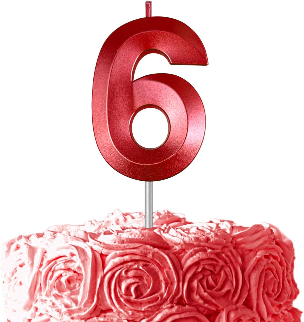 Red Number 6 Candles, 3D Diamond 2.76 Inch Cake Topper Birthday Candles for Wedding Anniversary Cake Decorations, Happy Birthday Party Decorations
