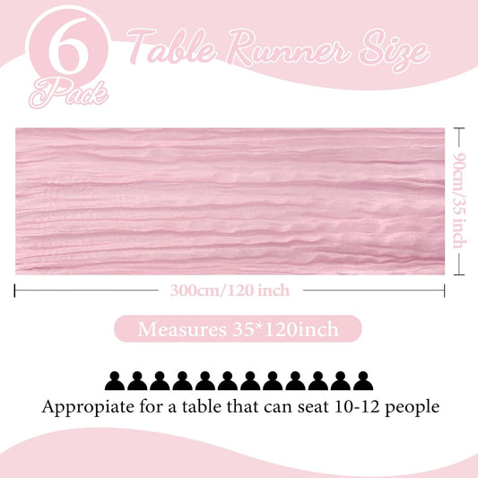 6 Pack 10FT Pink Cheesecloth Table Runner 35x120 Inch Gauze Rustic Boho Table Runner Cheese Cloth for Wedding Decor Birthday Party Bridal Baby Shower Table Centerpiece Decoration