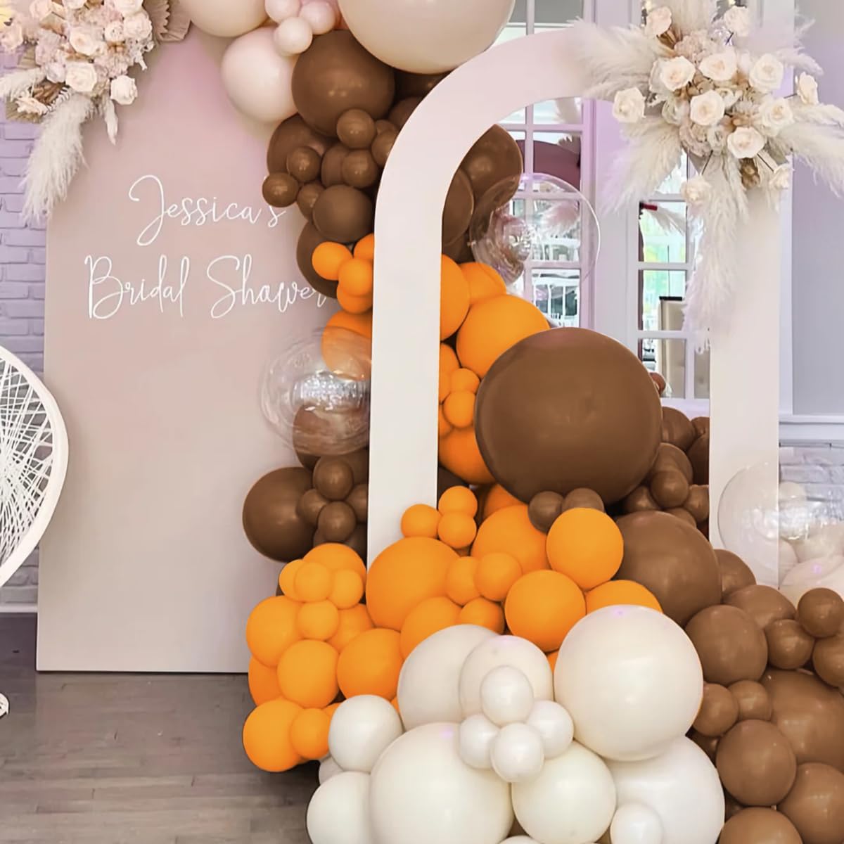 Orange White Brown Balloon Garland Arch Kit, 160Pcs Boho Burnt Orange Coffee Brown White Balloons for Birthday, Bridal Baby Shower, Wedding Party Decorations