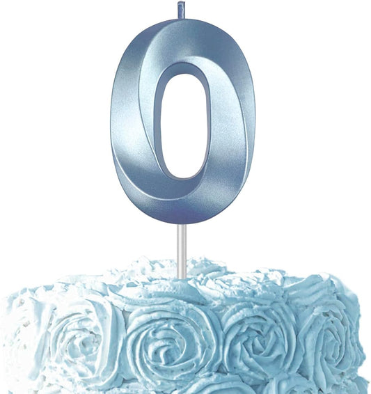 Blue Number 0 Candles, 3D Diamond 2.76 Inch Cake Topper Birthday Candles for Wedding Anniversary Cake Decorations, Happy Birthday Party Decorations