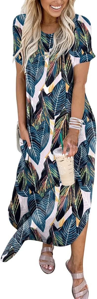 ANRABESS Womens Summer Maxi Dress Short Sleeve Casual Loose Long T Shirt Dresses Split Vacation Beach Sundress Travel Outfits