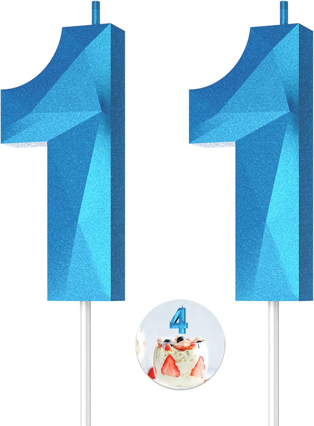 Number Birthday Candles(11 Candle Blue) 3D Diamond Shape Number Happy Birthday Cake Candles for Birthday Party Wedding Decoration Reunions Theme Party