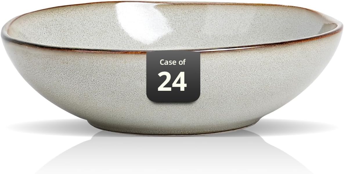 Organic Shape Restaurant Soup/pasta Bowl 8"/30oz, Commerical Grade Catering Stoneware Bowls in Ir-regular Organic Shape, Chip & Scratch Resistant, Glossy Reactive Glaze Grey, Case of 24