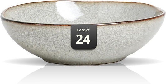 Organic Shape Restaurant Soup/pasta Bowl 8"/30oz, Commerical Grade Catering Stoneware Bowls in Ir-regular Organic Shape, Chip & Scratch Resistant, Glossy Reactive Glaze Grey, Case of 24