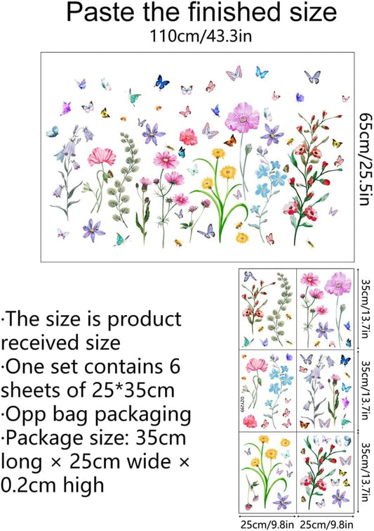 6 Pieces Flowers Wall Decals Vinyl Floral Wall Stickers Removable Floral Murals Peel and Stick Colorful Flower Decor for Girls Bedroom Living Room Nursery (Colorful)