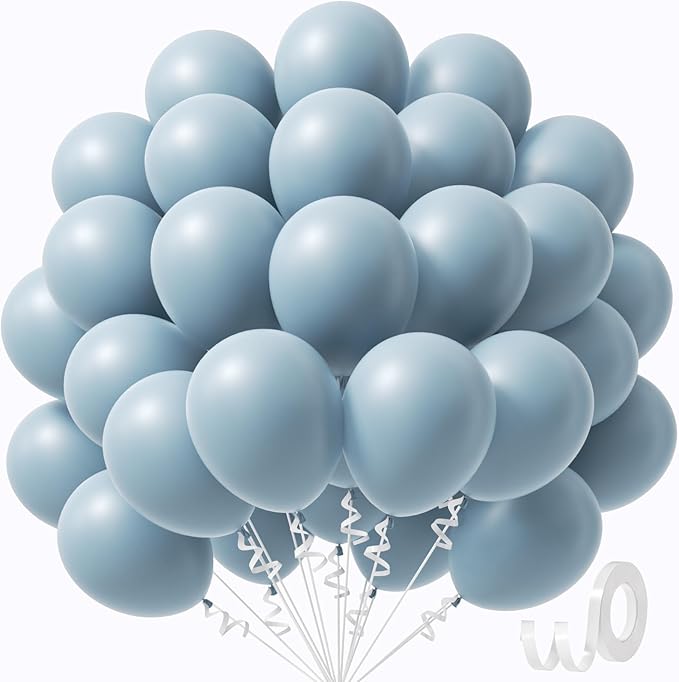 Dusty Blue Balloons 12 inch, Slate Blue Balloons 50pcs for Bridal Shower Gender Reveal Baby Shower Birthday Party Decorations