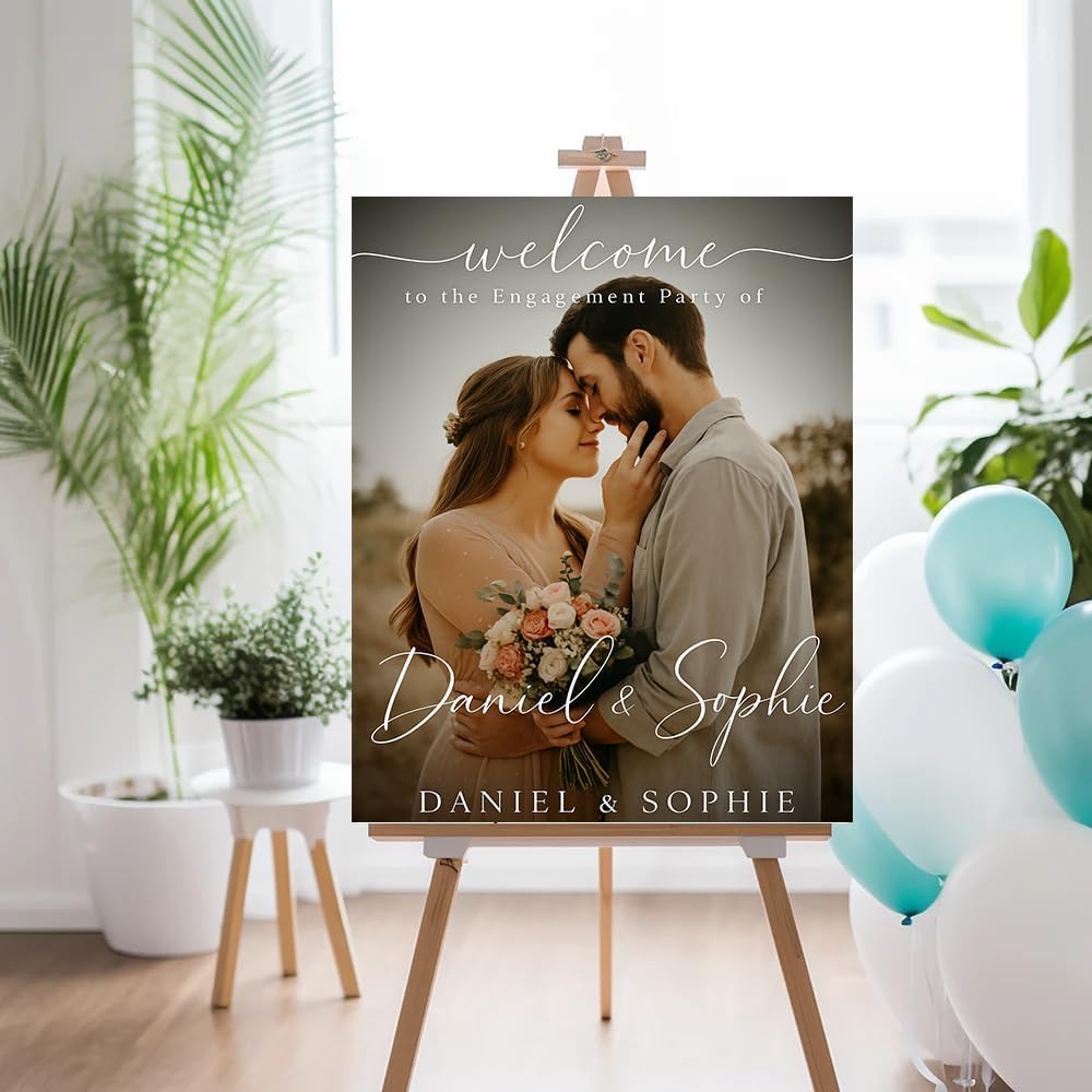 Personalized Engagement Welcome Sign, Engagement Party Sign, Engaged Decor for Couple - She Said Yes!, Decorations, Engaged Welcome, Custom Poster, Canvas, Wooden 2 Layer /5