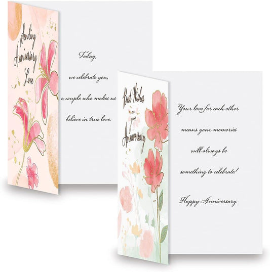 Floral Pairs Deluxe Anniversary Greeting Cards - Set of 8 (4 Designs), 5 x 7 Inches, Sentiments Inside