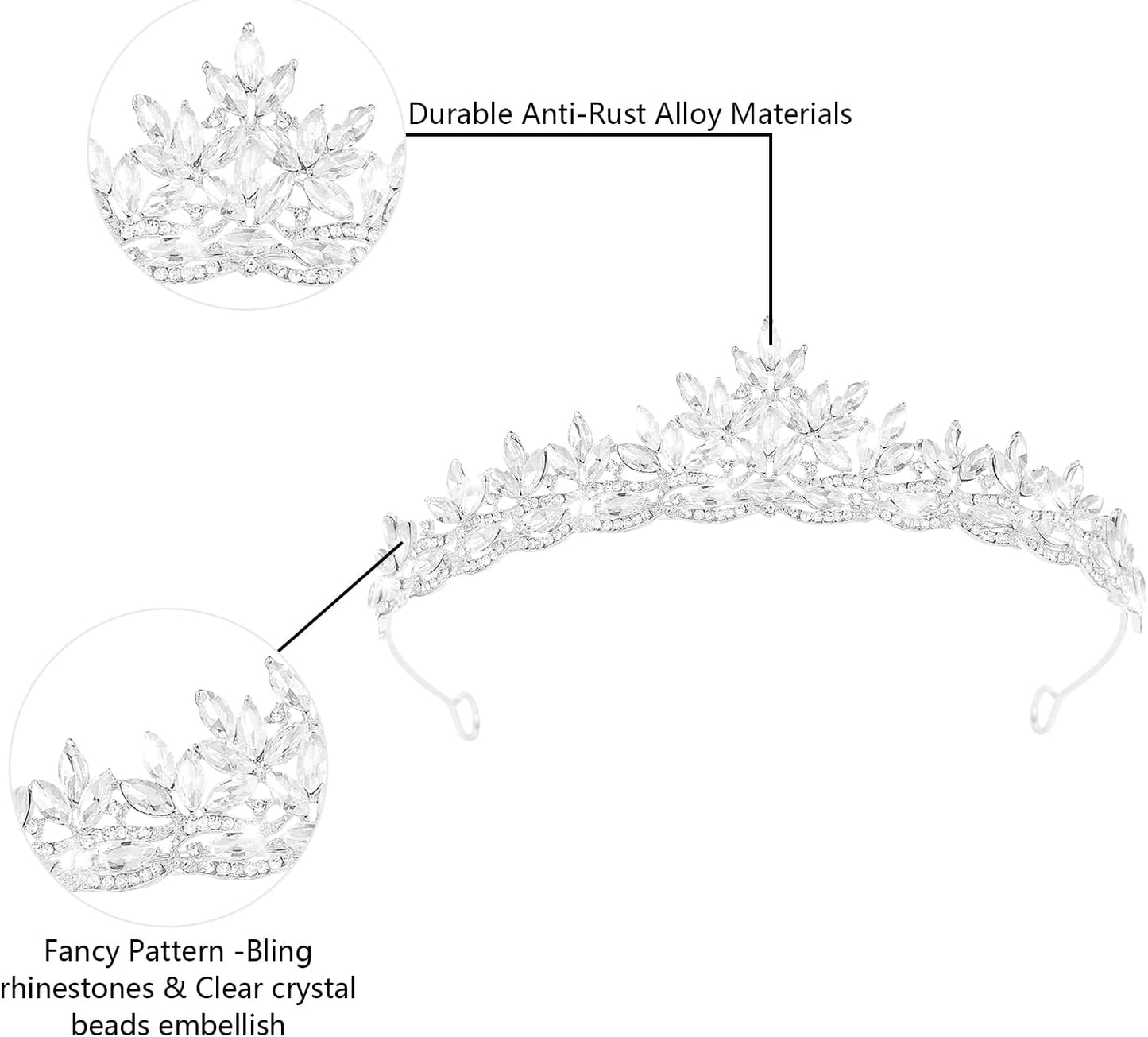 Crystal Tiaras & Crowns for Women, Bride Royal Queen Headband Princess Headpieces for Birthday Cake Crown & Prom Pageant Party