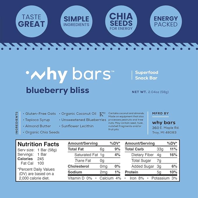 Why Bars, Protein Bars, Variety Pack, 2.04 Ounce Bars (Pack of 12 Protein Bars) - Protein Bar Superfood, Gluten Free, Non GMO, Organic, Vegan, Simple Ingredients