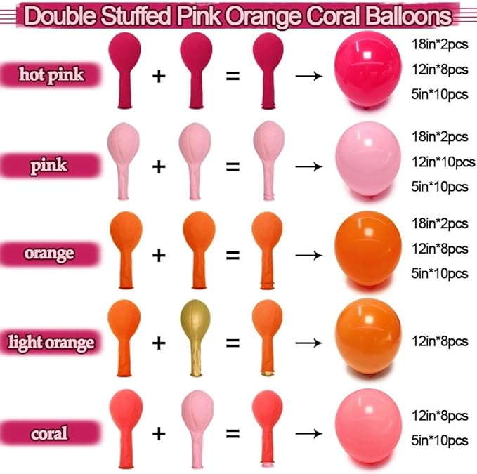 Hot Pink Orange Balloon Garland Double Stuffed Orange Pink Coral Balloon Arch Kit for Birthday Baby Shower Flamingo Wildflower Valentine Mother’s Day Party Decorations
