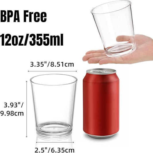 9 Pack Plastic Drinking Glasses, 12 Oz Unbreakable Acrylic Water Tumblers, Reusable Shatter-Proof Clear Glasses, Whiskey Drinkware Cups Set for Party Kitchen, Iced Water Tea Coffee