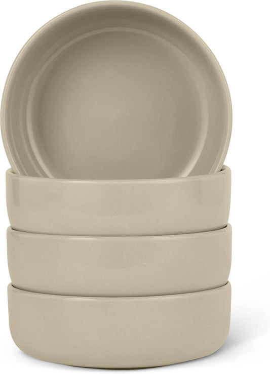 Amazon Basics Glazed Stoneware Bowls, 4-Piece Set, Dishwasher-Safe, 5.5 in., Linen Gray