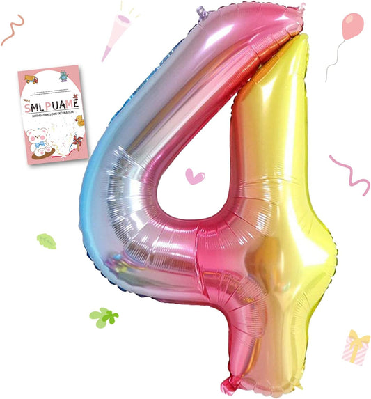Smlpuame 40 Inch Number Balloons 0-9 Rainbow Gradient Large Number 4 Balloons, Digital Balloons for Birthday Party Celebration Decorations, Helium Foil Number Balloons for Wedding Anniversary