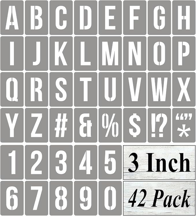 3 Inch Alphabet Letter Stencils for Painting - 42 Pack Letter and Number Stencil Templates with Signs for Painting on Wood, Reusable Numbers and Letters Stencils for Chalkboard Wood Signs & Wall Art