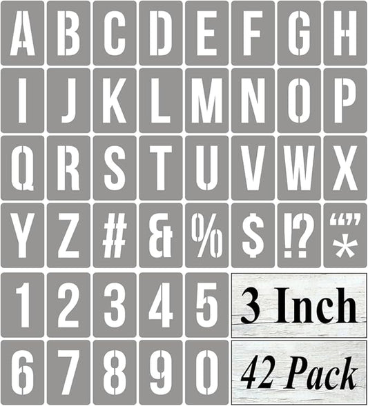 3 Inch Alphabet Letter Stencils for Painting - 42 Pack Letter and Number Stencil Templates with Signs for Painting on Wood, Reusable Numbers and Letters Stencils for Chalkboard Wood Signs & Wall Art