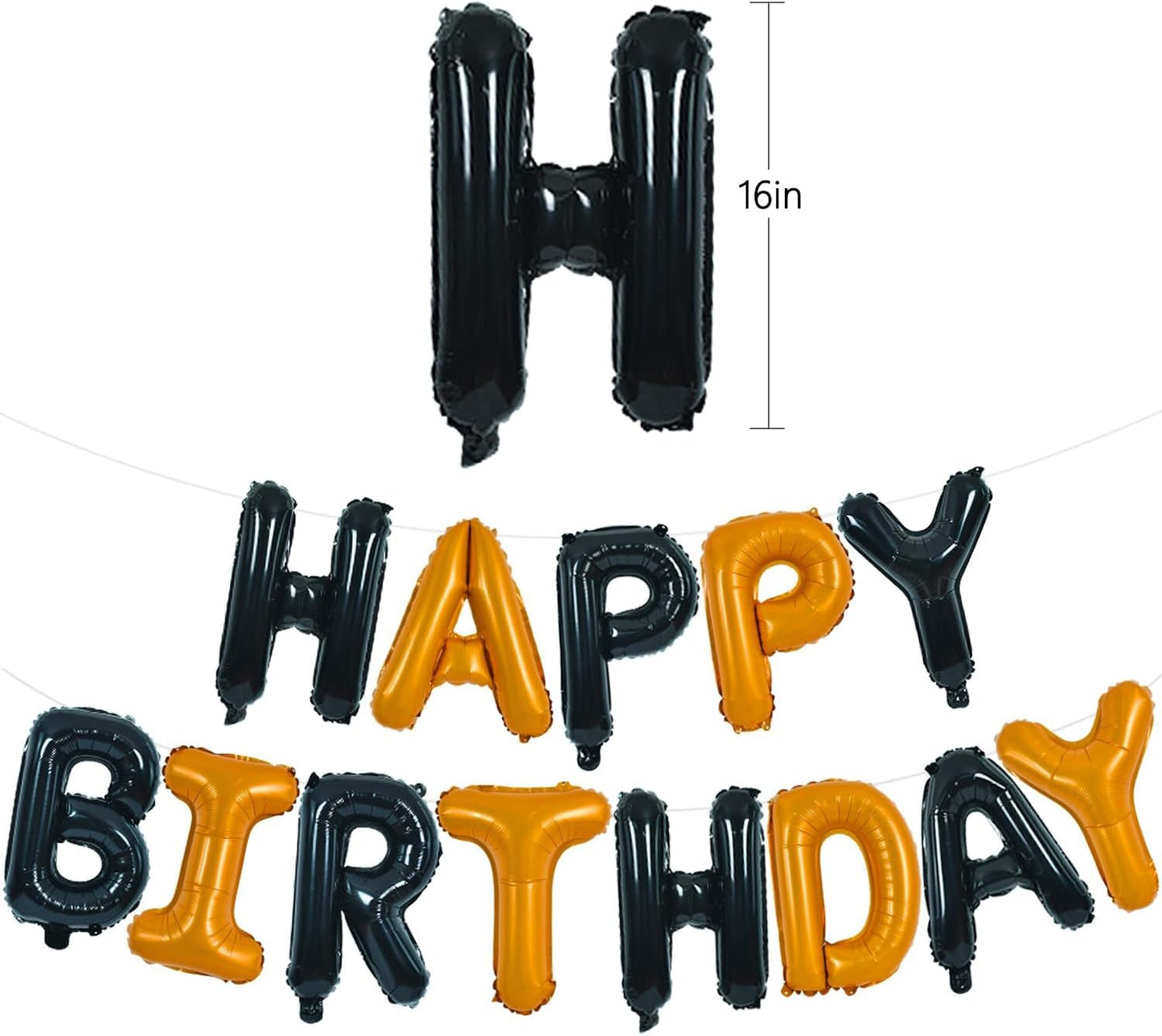 TONIFUL 16 Inch Black Orange Mylar Foil Birthday Balloons Banner Happy Birthday Balloon Letters for Adults & Girls Boys Kids Birthday Decorations Halloween Party Supplies