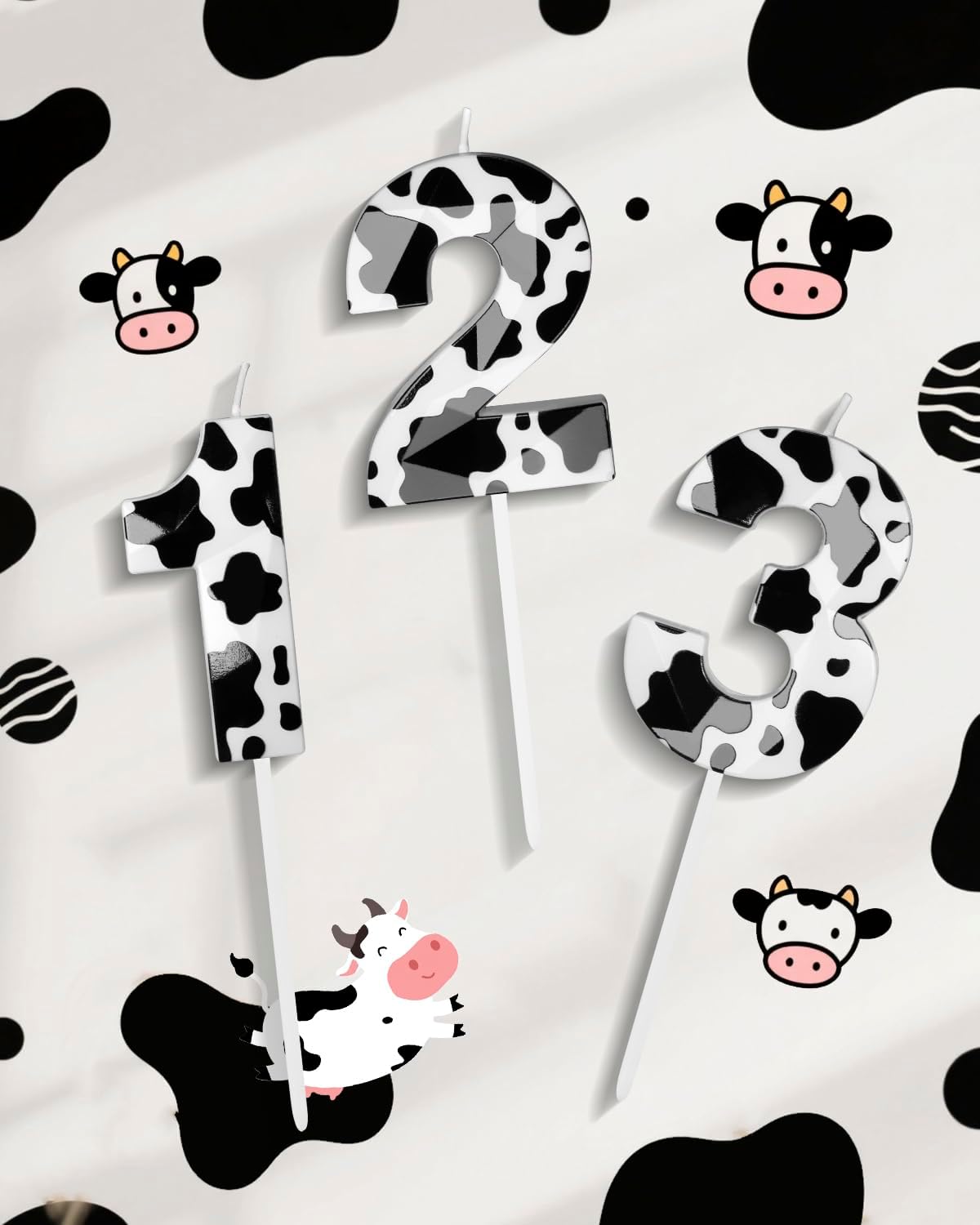 Number 1 Black Cow Birthday Candles，2.68 inch Metallic 3D Cow Birthday Candles, Cow Themed Cake Topper Decorations for Birthday Party Anniversary Celebration Supplies