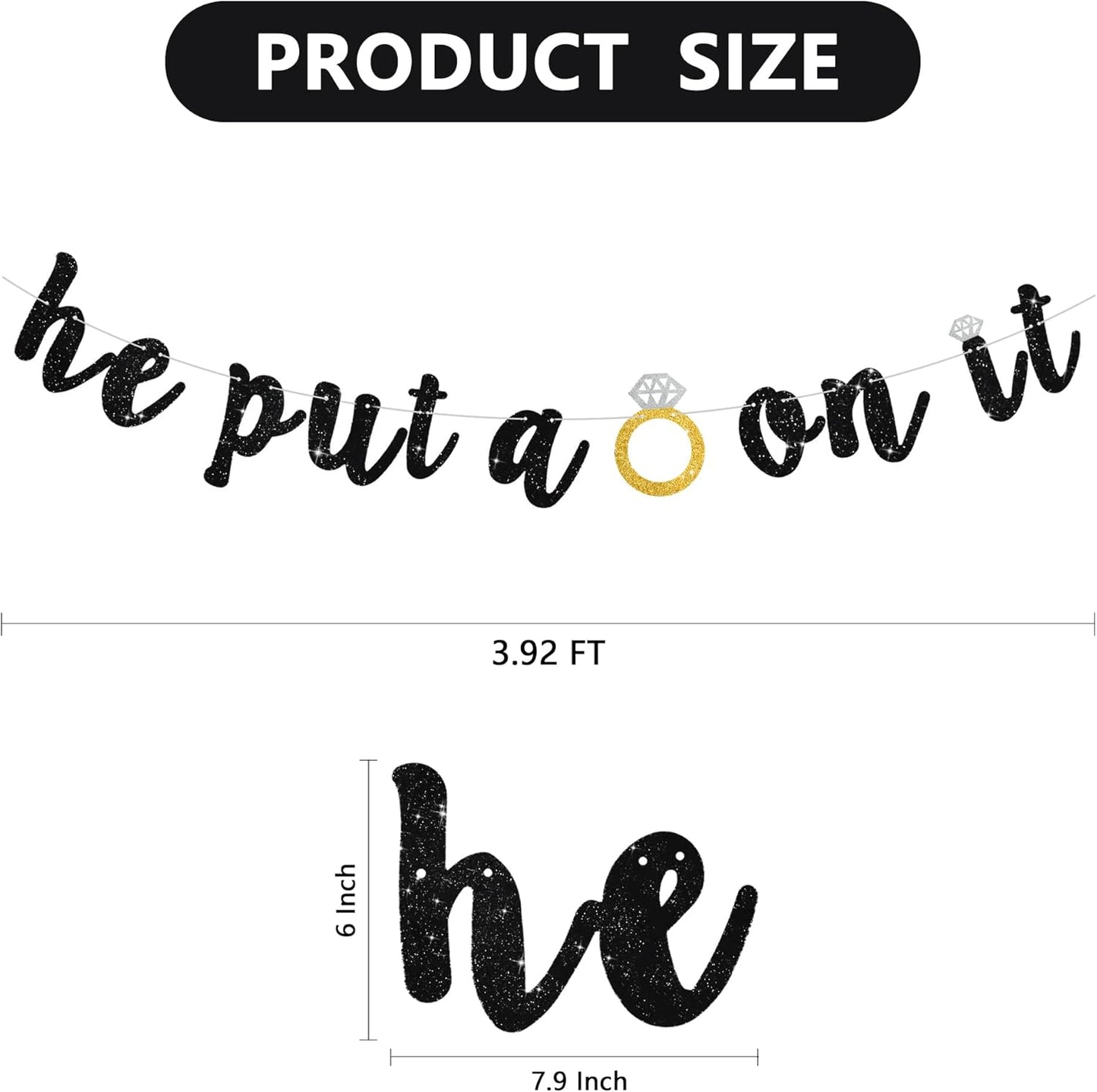 Glitter Black He Put A Ring On It Banner Pre-Strung Engagement Decorations Bridal Wedding Party Backdrop Sign Garland Bachelorette Party Decor,NO DIY