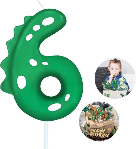 Number Birthday Candles(6 Candle Green) Dinosaur Shape Number Happy Birthday Cake Candles for Dinosaur Birthday Party Decoration Reunions Theme Party