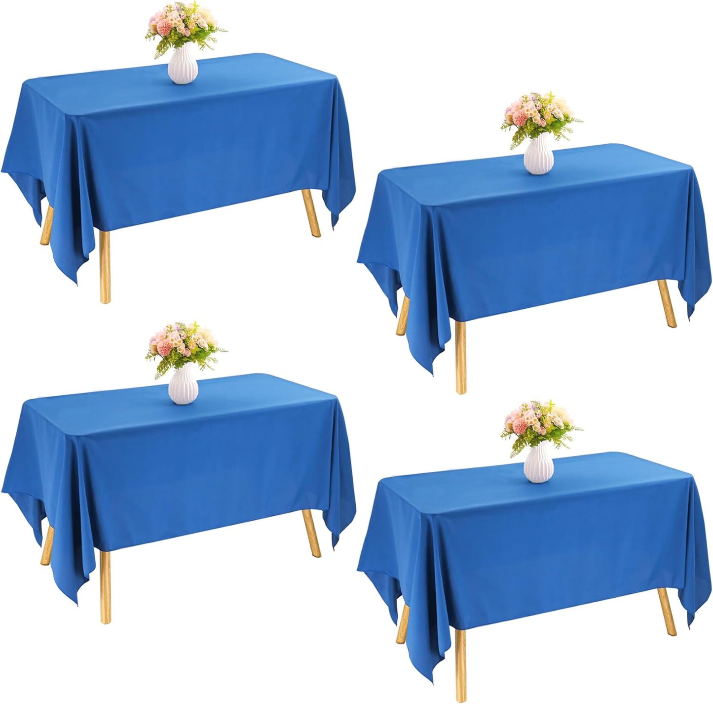 4 Pack Rectangle Tablecloth 60x126 Inch Blue Washable Polyester Table Cover for Wedding Dining Table Buffet Parties Banquet Decoration（Blue）