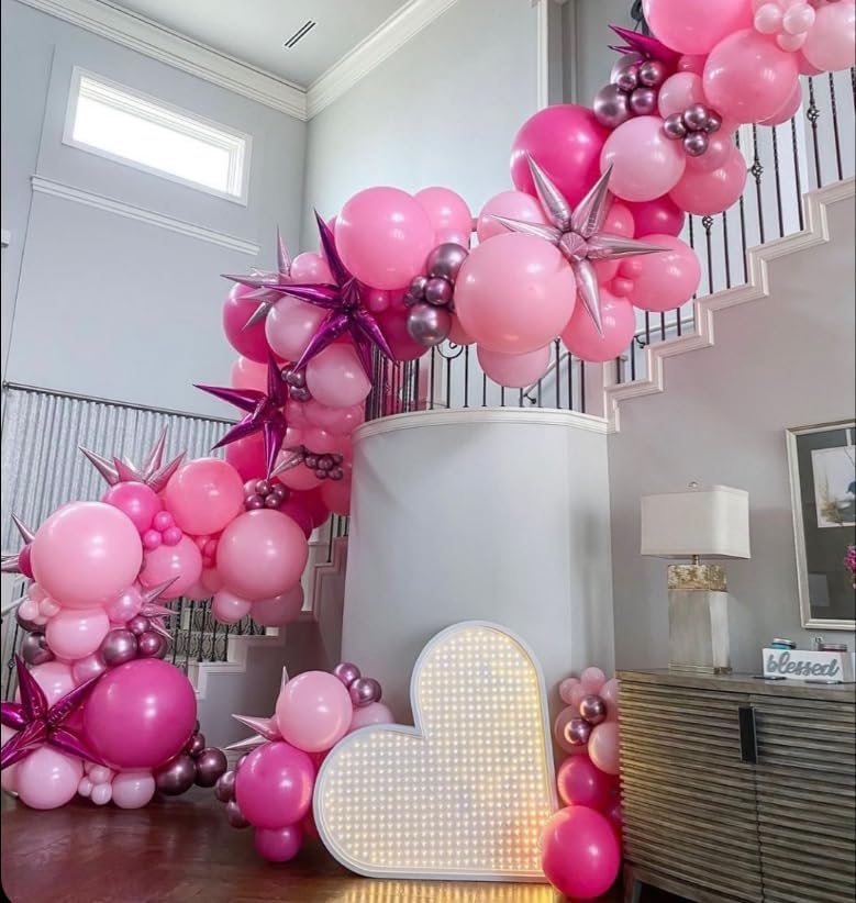 Pink Mixed Balloons Set, 12 Inch Hot Pink Pastel Light Baby Pink Metallic Pink Latex Balloons Party Balloons for Women Girls Birthday Baby Shower Princess Anniversary Party Decorations