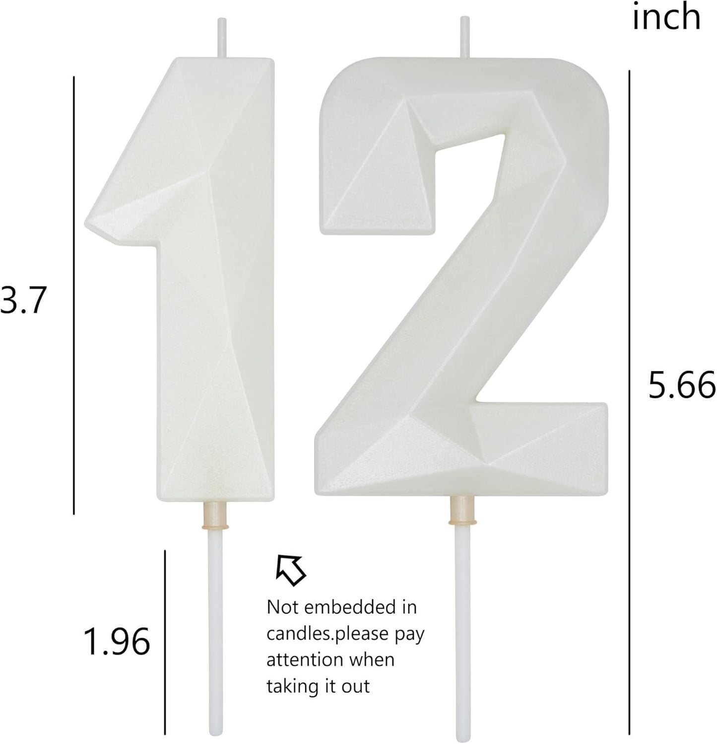 DERVENTA Large Birthday Candle Number 3D White 3.7 inch Party Celebration Anniversary Decoration Cake Topper 1 Piece (Number 12 White)