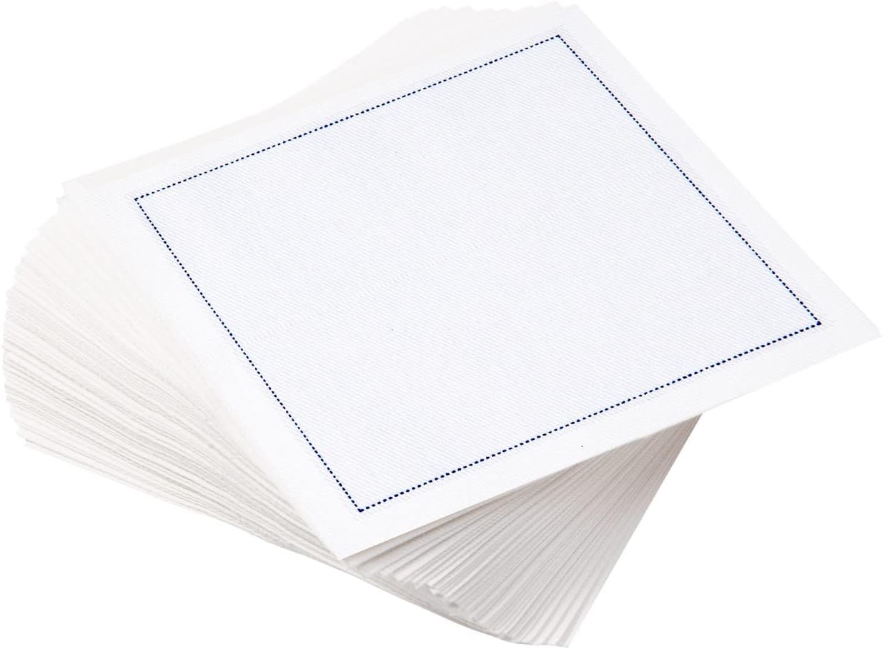 Five Star Napkins Luxury Cotton Cloth Cocktail Napkins - Bar, Party Napkins, Beverage Napkins, Events, Holiday, Wedding, Birthday, Parties - 4.5" x 4.5" - Disposable (50 x) (Blue,white, 4.5" x 4.5")