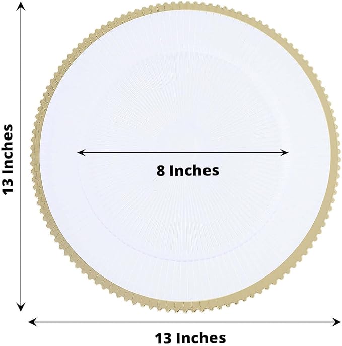 Efavormart 6 Pack | 13" Round Starburst Pattern Clear Plastic Charger Plates with Gold Wavy Rim