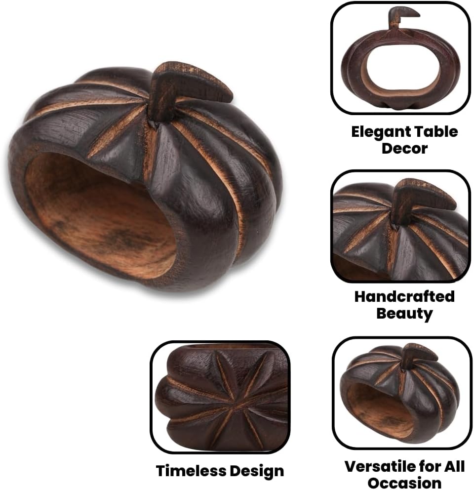 Lightnpro 6 Pack Wooden Pumpkin Design Napkin Rings for Fall and Halloween Table Decor, Rustic Pumpkin-Shaped, Perfect for Thanksgiving and Autumn Celebrations - Natural Burnt